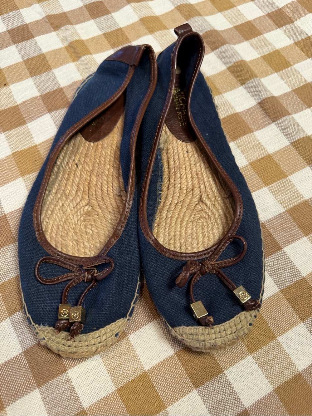 Michael Kors Navy Canvas Espadrille Ballet Flats Bow Logo Estimated Women’s US 8
